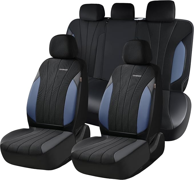 Coverado Car Seat Covers, Auto Car Seat Covers 5 Seats, Mesh Breathable Blue Seat Protectors for Car, Driver Seat Covers Universal Fit for SUV, Truck, Vans, Sedan