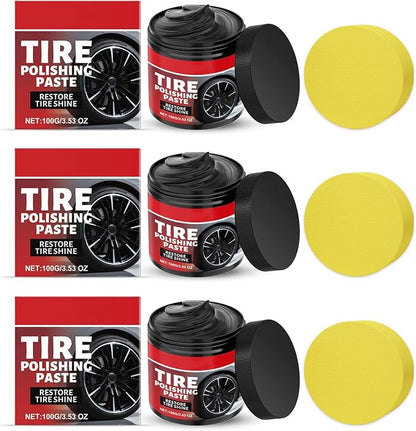Car Tire & Plastic Trim Renewal Paste Restores Shine, 100g Car Tire Shine with Sponge, TireCoating Paste Rapid Acting, Wheel ShineTire PolishingPaste, for Cars Trucks Motorcycles RVs & More (3PCS)