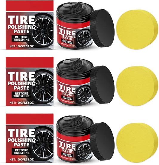 Car Tire & Plastic Trim Renewal Paste Restores Shine, 100g Car Tire Shine with Sponge, TireCoating Paste Rapid Acting, Wheel ShineTire PolishingPaste, for Cars Trucks Motorcycles RVs & More (3PCS)