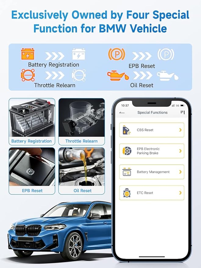 ANCEL BD300 Bluetooth OBD2 Scanner, Full System Code Reader and Diagnostic Tool for BMW with Battery Registration Service Reset EPB CBS ETC ABS Airbag & Powerful OBD2 Functions