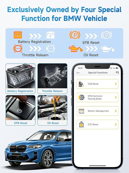 ANCEL BD300 Bluetooth OBD2 Scanner, Full System Code Reader and Diagnostic Tool for BMW with Battery Registration Service Reset EPB CBS ETC ABS Airbag & Powerful OBD2 Functions
