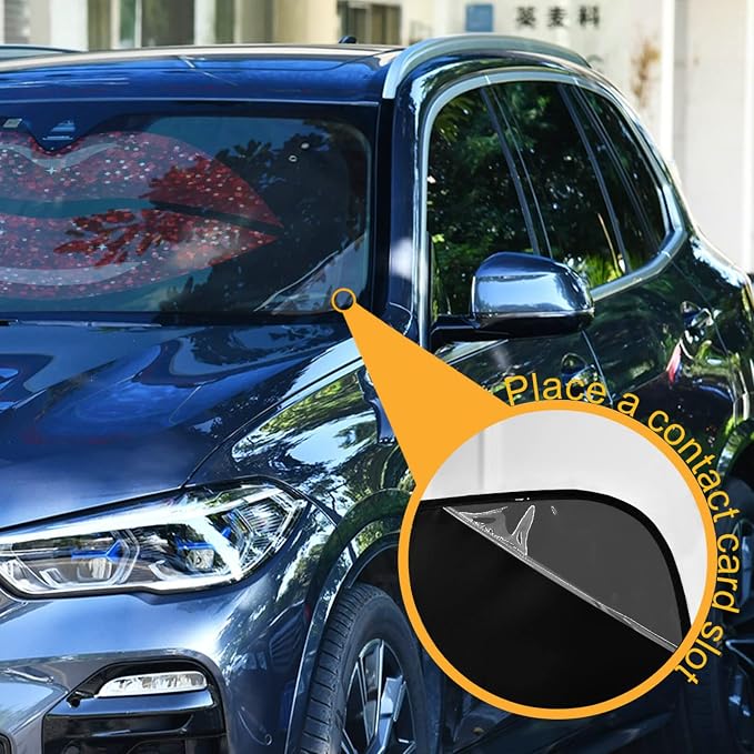 Woman Red Lips Glitter Car Windshield Sun Shade Foldable UV Ray Sun Visor Protector Sunshade to Keep Your Vehicle Cool (55" x 27.6")