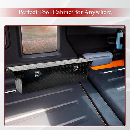 60''Inch Aluminum Truck Tool Box Trailer Chest Box Underbody Storage Organizer Waterproof Square Storage Organizer w/Lock & Keys Black(‎60" Lx12 Wx14 H) Only For Standard cab Or Regular CAB