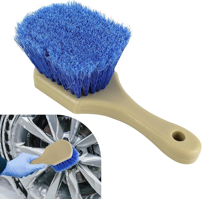 Hovom Car Wash Brush for Tire & Wheel Rim, Soft Bristle Wheel Cleaning Brushes, Short Handle Tire Cleaner Brush Releases Dirt and Road Grime, Universal Car Cleaning Supplies (Light Blue)