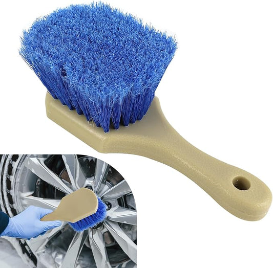 Hovom Car Wash Brush for Tire & Wheel Rim, Soft Bristle Wheel Cleaning Brushes, Short Handle Tire Cleaner Brush Releases Dirt and Road Grime, Universal Car Cleaning Supplies (Light Blue)