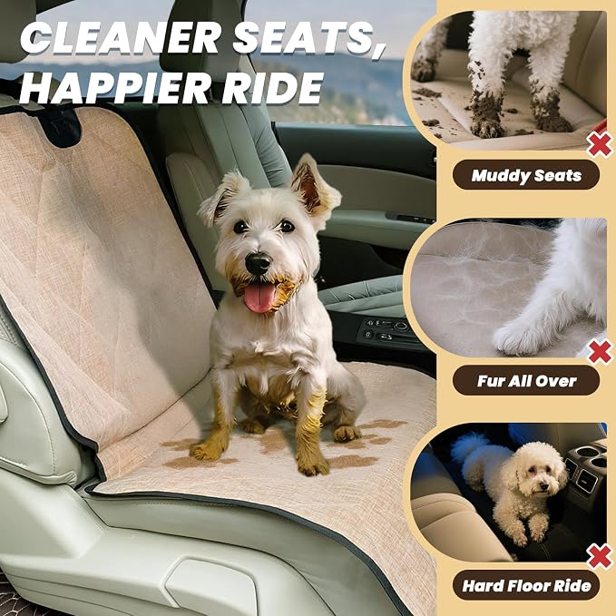 VIVAGLORY Front Dog Seat Covers, 1PACK No-Skirt Design 4 Layers Quilted & Durable 600D Oxford Dog Seat Cover for Most Cars, SUVs & MPVs, Heather Khaki