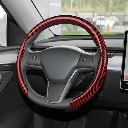 Frani Leather Steering Wheel Cover,Universal Fit 15 Inch-Premium Non-Slip Breathable Comfort Grip for Cars Trucks SUVs,Anti-Slip Durable Interior Upgrade Carbon Fiber Pattern (Red)