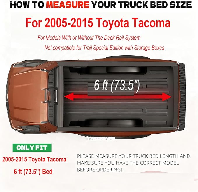 Hard Tri-Fold Truck Bed Cover for 2005-2015 Toyota Tacoma Fits 6FT Bed (73.5") | for Models with or Without The Deck Rail System | Tacoma Accessories 2005-2015