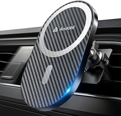 andobil Upgraded for Magsafe Car Mount Pro [Strongest Magnet, Big Phone Friendly] 360° Rotation Magnetic Phone Holder for Car Vent for iPhone 17 Pro Max 16/15/14/13/12 Samsung S26/S25 (Carbon Fiber)