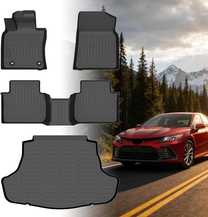 Floor Mats for Toyota Camry 2018 2019 2020 2021 2022 2023 2024(FWD ONLY), (Non Hybrid or AWD) 2022 Camry Floor Mats, 1st & 2nd Row & Cargo Liner, TPE Anti-Slip Waterproof Car Accessories