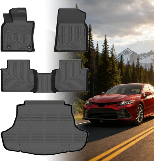 Floor Mats for Toyota Camry 2018 2019 2020 2021 2022 2023 2024(FWD ONLY), (Non Hybrid or AWD) 2022 Camry Floor Mats, 1st & 2nd Row & Cargo Liner, TPE Anti-Slip Waterproof Car Accessories