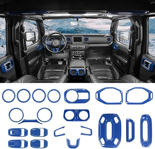 for Wrangler JL Interior Trim Kit Blue Dashboard for Jeep Wrangler JL JLU Gladiator JT 2018-2023 Blue Interior Accessories 21pcs