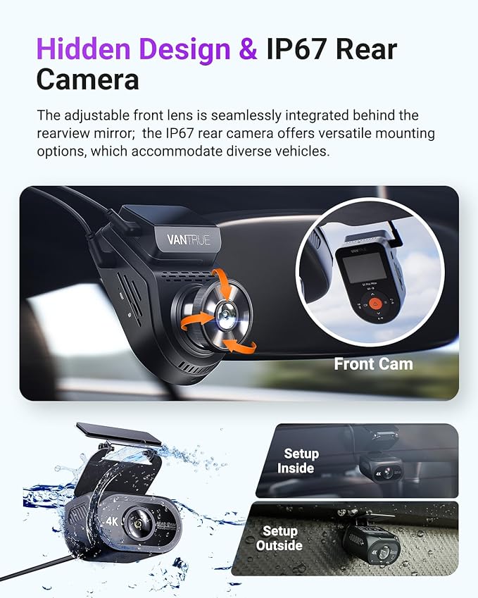 Vantrue S1 Pro Max 4K+4K Dash Cam, Dual STARVIS 2 Dash cam Front and Rear, 2 Channel HDR Dashcam, PlatePix Night Vision, 5G WiFi, Voice Control, GPS, 24H Buffered Parking Mode, Support 1TB Max