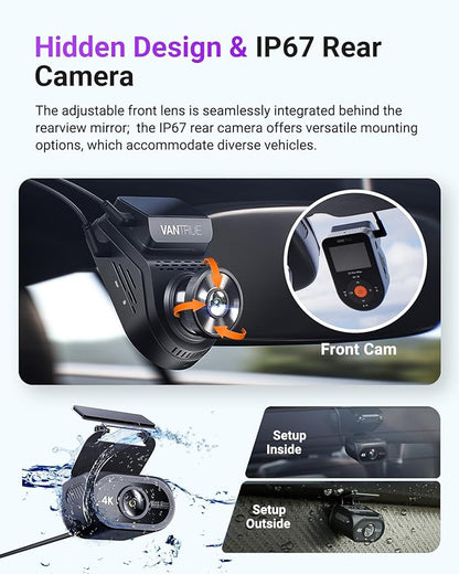 Vantrue S1 Pro Max 4K+4K Dash Cam, Dual STARVIS 2 Dash cam Front and Rear, 2 Channel HDR Dashcam, PlatePix Night Vision, 5G WiFi, Voice Control, GPS, 24H Buffered Parking Mode, Support 1TB Max