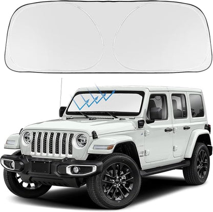 Proadsy Windshield Sun Shade Custom Fit Jeep Wrangler JL JLU & Gladiator JT 2018-2024 2025 2026 4-Layer Foldable Front Sunshade Protector Sun Visor Blocks UV Rays Keep Car Cooler Accessories