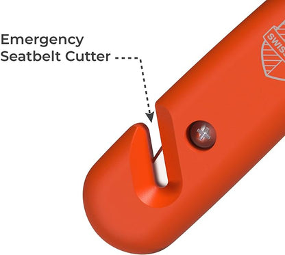 Swiss Safe Durable 5-1 Car Safety Hammer Window Breaker Breaker Tool w/Seatbelt Cutter - Emergency Escape Glass Hammer - Truck, Car Safety Essentials & Accessories - Orange, 1 Pack