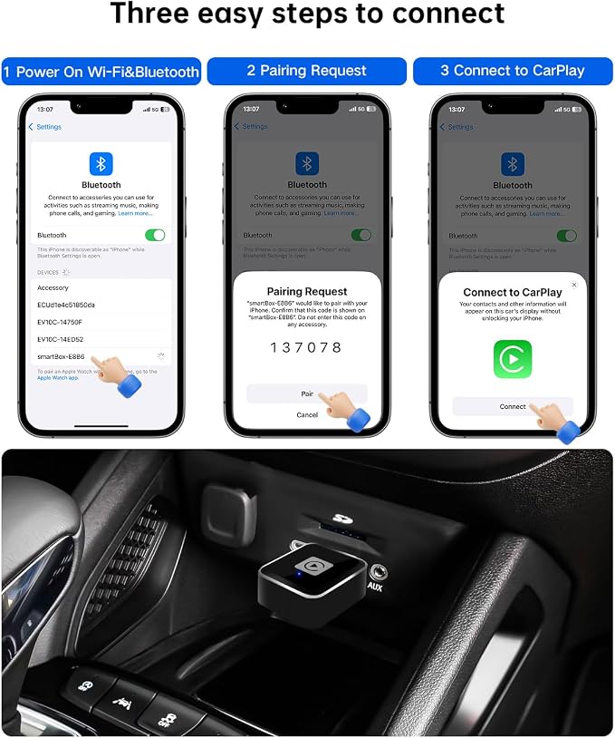 2025 Upgraded Wireless CarPlay Adapter for iPhone, Mini USB/Type-C Design, OTA Updates, Fast Connection for iOS 10+, Dual-Band Wi-Fi