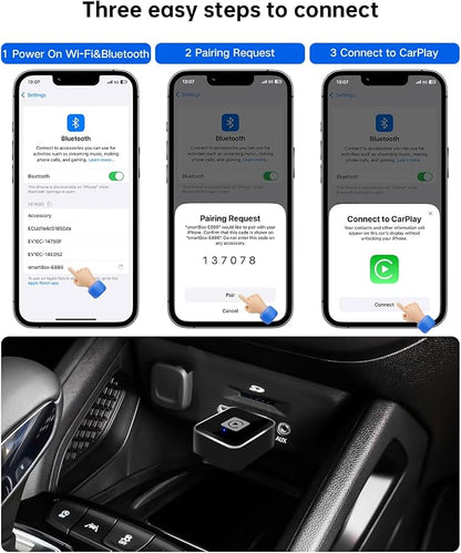2025 Upgraded Wireless CarPlay Adapter for iPhone, Mini USB/Type-C Design, OTA Updates, Fast Connection for iOS 10+, Dual-Band Wi-Fi