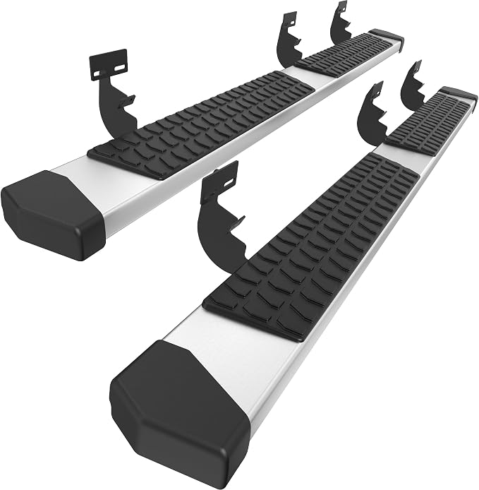 Crew Cab Running Boards Side Steps Compatible with 2009-2018 Dodge Ram 1500, Ram 2019-2024 1500 Classic(New Body Style Not Fit), Ram 2010-2026 2500 3500 Silver Textured Aluminum Nerf Bars