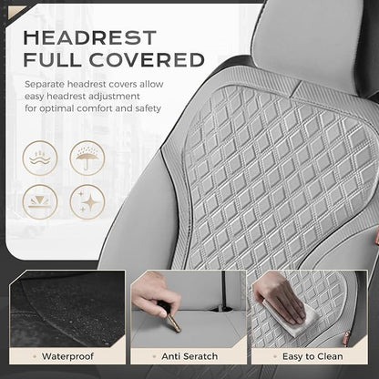 Coverado Car Seat Covers 5 Seats, Luxury Diamond Leather Seat Covers Full Set, Carbon Fiber Textured Design, Durable Waterproof Seat Protectors, Automotive Seat Covers Universal Fit Most Cars, Gray