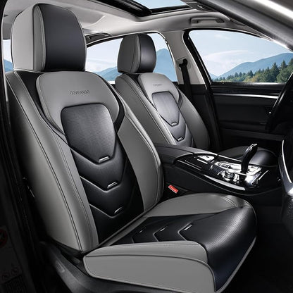 Coverado Car Seat Covers Full Set, Gray&Black Leather Seat Covers, Front and Back Seat Cover for Car, Waterproof Car Seat Protector, Car Seat Cushion Automotive Seat Covers Universal Fit for Most Cars