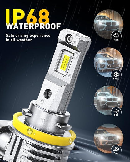 AUXITO H11 9005 LED Bulbs, 900% Brighter HB3 H8 H9 Light Bulbs, Plug N Play, Long Lifespan, No Flicker 99% Compatibility, 4PCS