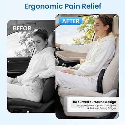 Car Lumbar Support Pillow for Driving, 2-in-1 Seat Cushion | Ergonomic Memory Foam for Driving Comfort, Improves Posture, Breathable Fabric, Fits Cars, Trucks & Office Chairs