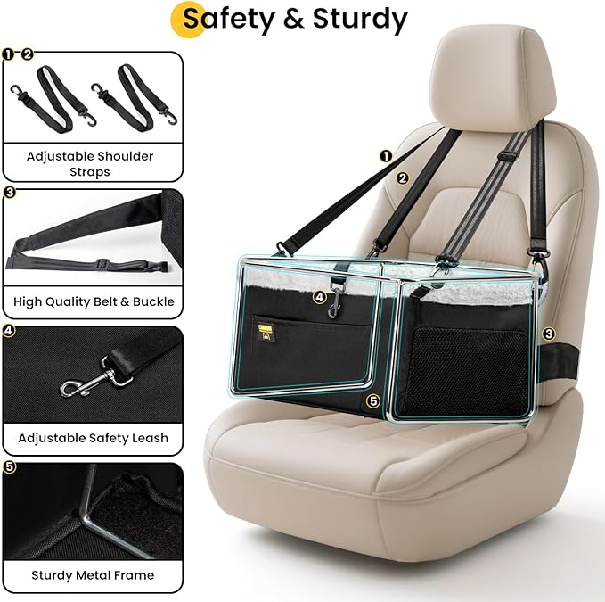 Conlun 2-Pack Dog Car Seat Boosters for Small Pets Under 20lbs, Portable Travel Puppy Car Seats with Internal Steel Frame, Comfort Cushions & Storage Pockets, Black