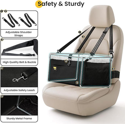 Conlun 2-Pack Dog Car Seat Boosters for Small Pets Under 20lbs, Portable Travel Puppy Car Seats with Internal Steel Frame, Comfort Cushions & Storage Pockets, Black