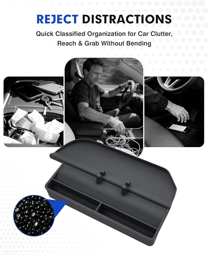 Autorder Silicone Passenger Organizer Tray for 2026 Toyota RAV4 Accessories - Dashboard Hidden Storage Organizer, Anti-Slip Tray with Phone Slot and Extra Compartments - Black