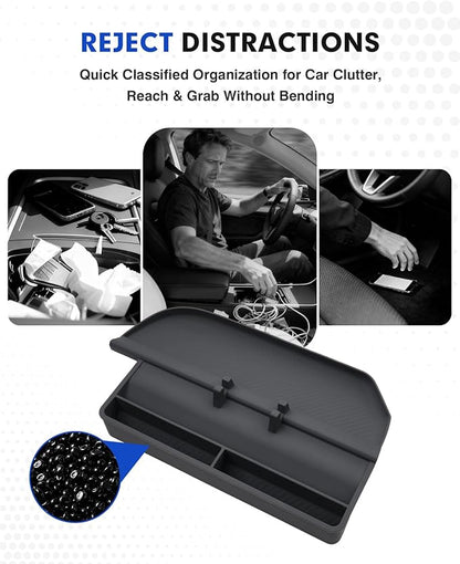 Autorder Silicone Passenger Organizer Tray for 2026 Toyota RAV4 Accessories - Dashboard Hidden Storage Organizer, Anti-Slip Tray with Phone Slot and Extra Compartments - Black
