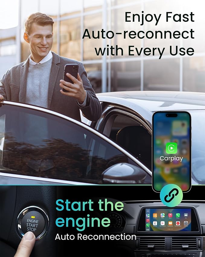Wireless CarPlay Adapter, Converts Factory Wired CarPlay to Wireless CarPlay Dongle Plug & Play CarPlay Wireless Adapter for Cars from 2015 & for Apple iPhone iOS 10+ Black