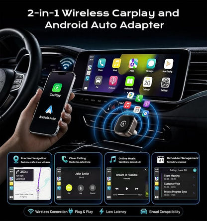 Wireless CarPlay/Android Auto Adapter, 2-in-1 USB-C/A Carplay Adapter | Convert Wired to Wireless; Plug and Play