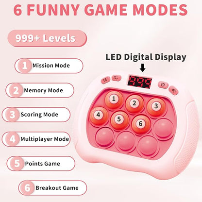 Intoypad Pop Game Light Up Fidget Toy for Kids, 6 Modes LED Screen Quick Push Controller Electric Fidget Popper Bubble Game Car Games Travel Activities Birthday Toys for Girls Pink