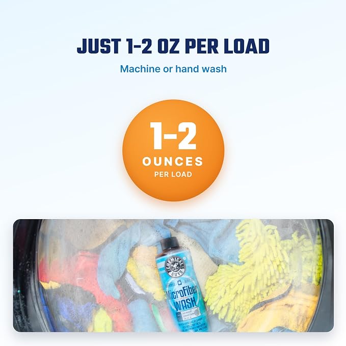 Chemical Guys Microfiber Wash Detergent, Concentrated, Fresh Citrus, 32 oz | Microfiber-safe concentrate for towels, mitts, and pads; lifts dirt, grease, and wax, restores softness, no softener needed
