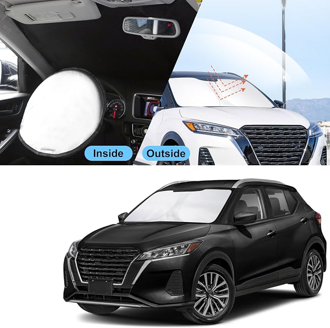 TINGLU Sun Shade for Nissan Kicks S SV SR Crossover 2018-2024 Accessories Windshield Sun Shade Window Shade UV Rays Protection Sun Visor Cover with Steering Wheel Sunshade Storage Bag