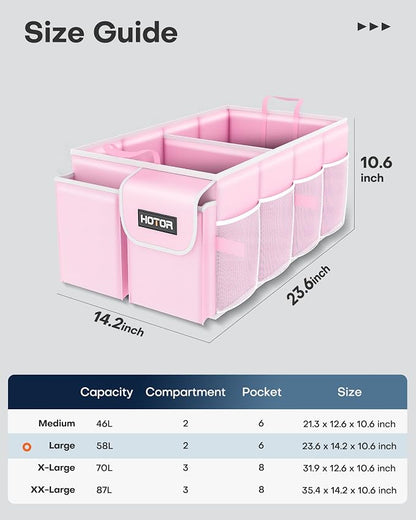 HOTOR Trunk Organizer for Car - Car Organizer, Foldable Trunk organizer for SUVs & Sedans, Sturdy Organization for Car Accessories, Tools, Sundries, Pink, 2 Compartments, 23.6"×14.2"×10.6"