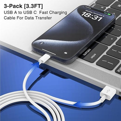 Car Carplay Cable USB to USB C Cable for iPhone 16 15 Pro Plus Pro Max，3-Pack 3.3FT USB A to USB C Cable for iPad Pro/Air/Mini，for Samsung S24/S23/S22/S21，for MacBook Pro/Air and More
