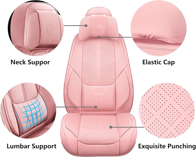 NS YOLO Universal Leather Car Seat Covers Full Coverage,Waterproof Custom Fit for Cars,SUVs and Trucks, Premium PU Leather Automotive Seat Protector with Anti-Slip Design,Pink Seat Cover for 5 Seats