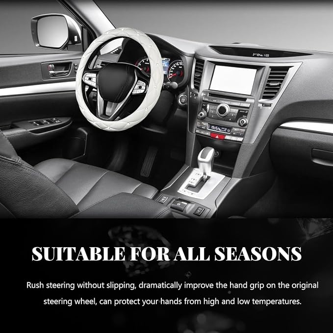 Bling Car Steering Wheel Cover, 15 Inch Diamond Leather Anti-Slip Auto Steering Wheel Protector, Cute Sparkly Rhinestones Wheels Cover Automotive Decoration for Women Girl (White)