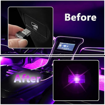 2 Pcs USB LED Car Interior Atmosphere Lamp, Night Light Led Decoration Light Ambient Lighting Kit Interior Led Lights, Portable Vehicle Ambient Lighting Kit for all Car Interior Accessorie Pink Purple