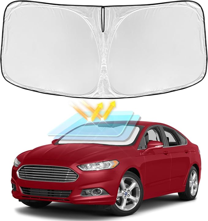 for Ford Fusion Sun Shade 2013-2021 - 4 Layers Car Sunshades for Front Windows Shade Cover Custom Fit Fusion Sun Visor 250T Retractable Shade Blocks UV Rays Car Accessories
