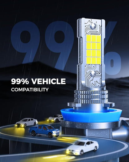 Marsauto H11/H16/H8 LED Fog Light Bulbs, Amber Yellow 3500K, 12,000 Lumens Super Bright H11 LED Bulb Yellow, Mini 1:1 Size Fog Lights, Easy Plug and Play, Side Marker Cornering Combos