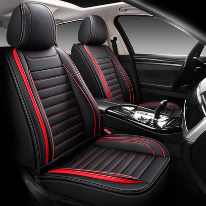 MINGBRON Leather Car Seat Covers Full Set, Universal Faux Leather Car Seat Covers 5 Seats, Automotive Seat Covers for Most Sedans SUVs Trucks, Front and Rear Seat Covers,Wine Red