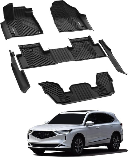 LASFIT Floor Mats for Acura MDX (2022-2026) All Weather Floor Liner TPE Custom Fit Car Mats for Acura MDX 1st & 2nd & 3rd Row Mats, Black,Tasteless, Durable and Easy to Clean