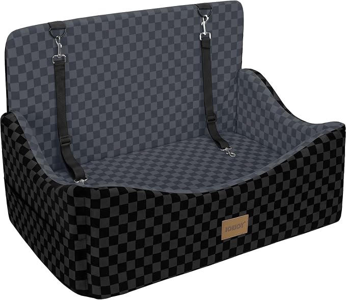 JOEJOY Dog Car Seat for Medium/Large Dogs - Reversible Dual-Sided Travel Dog Car Bed with Memory Foam, Washable Pet Booster Seat for Dogs up to 55 lbs or 2 Small Dogs, 2 Safety Leashes, Dark Grey