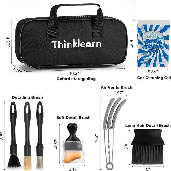 ThinkLearn Car Detailing Kit, Car Interior Detailing Kit, Including 7Pcs Auto Detailing Brushs and 200g Cleaning Gel (25% More Than 160g) Storage Bag, Car Accessories