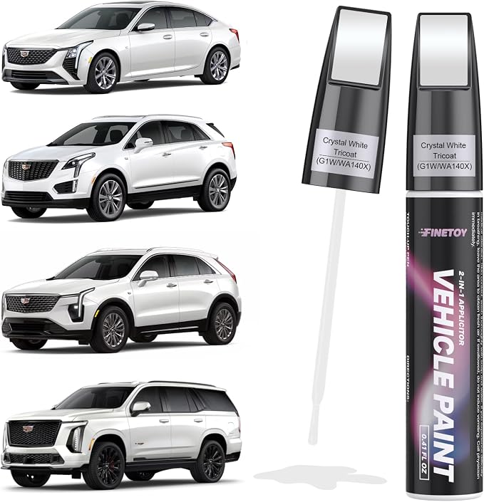 Crystal White Tricoat(G1W/WA140X) Touch up Paint for Cadillac, Quick & Easy Fix for Car Scratches, 2 in 1 Car Touch up Paint with Pen Tip and Brush, Auto Scratch Repair Pen with Exact Color Match