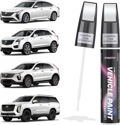 Crystal White Tricoat(G1W/WA140X) Touch up Paint for Cadillac, Quick & Easy Fix for Car Scratches, 2 in 1 Car Touch up Paint with Pen Tip and Brush, Auto Scratch Repair Pen with Exact Color Match