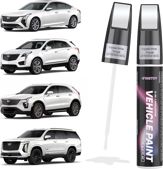 Crystal White Tricoat(G1W/WA140X) Touch up Paint for Cadillac, Quick & Easy Fix for Car Scratches, 2 in 1 Car Touch up Paint with Pen Tip and Brush, Auto Scratch Repair Pen with Exact Color Match